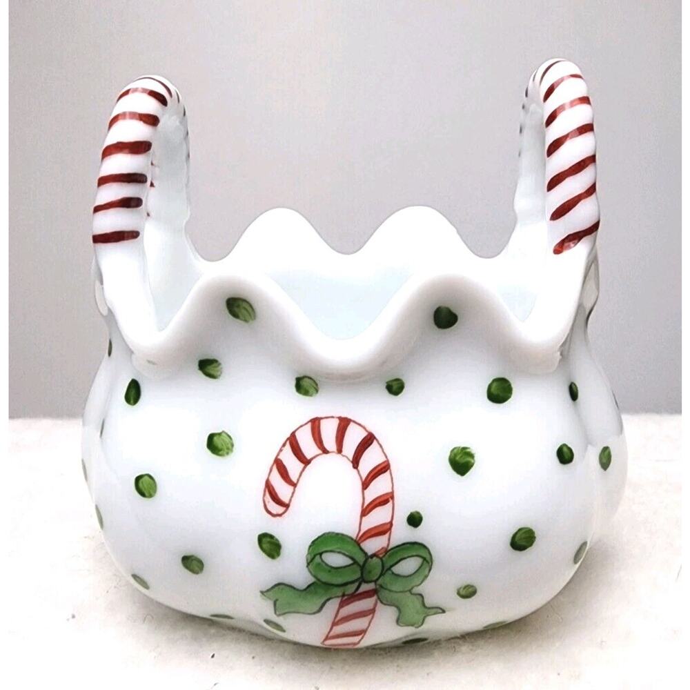 Porcelain Hand Painted Miniature Christmas Collectible Trinket Basket Made USA